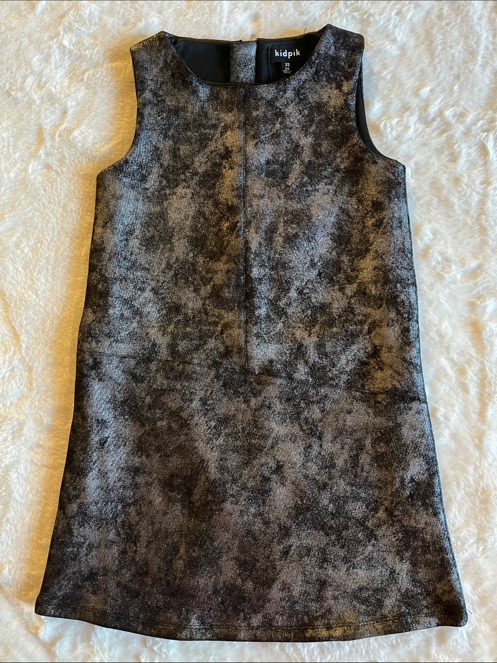 Kidpik girls Metallic Marbled Black Shift Dress SZ XS  5/6